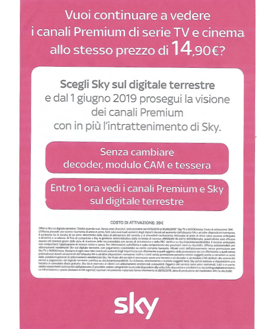 Offerta sky Giugno 2019